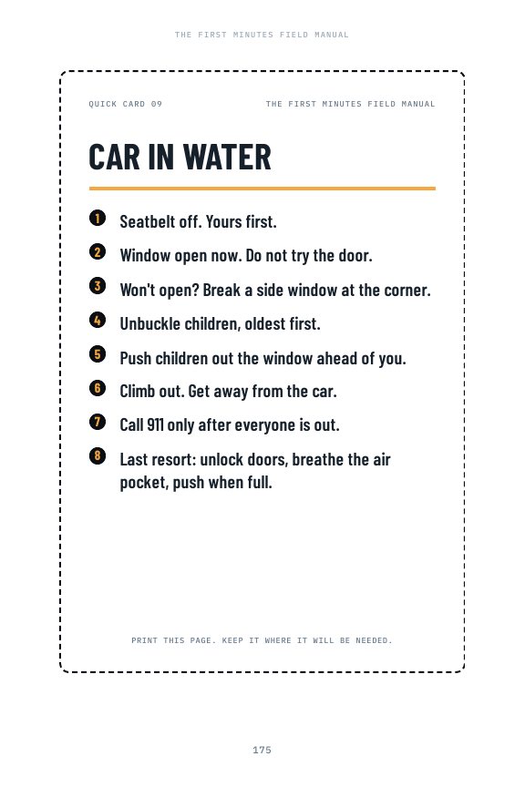 Printable quick card for a car in water
